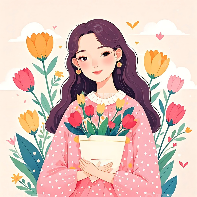 高清大图下载【趣麦麦图】女神节手绘卡通人物元素22