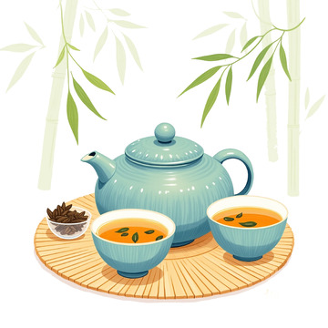 茶具静物插画素材