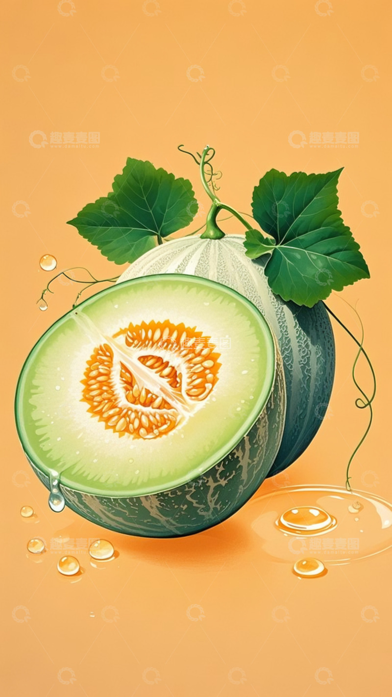 高清大图下载【趣麦麦图】哈密瓜  水果 插画