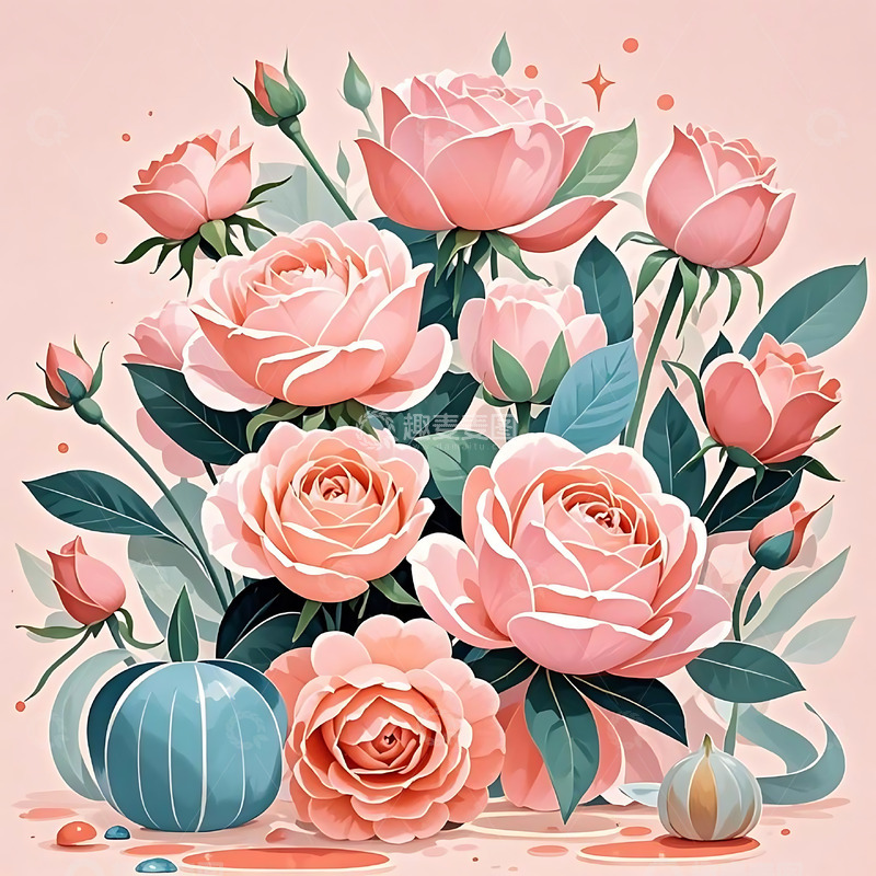 高清大图下载【趣麦麦图】梦幻风格绿植花卉插画