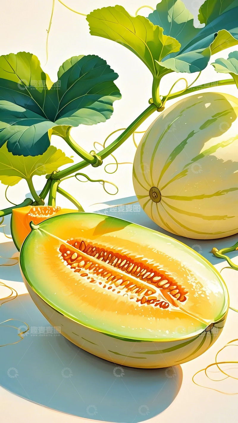 高清大图下载【趣麦麦图】香瓜 水果 插画