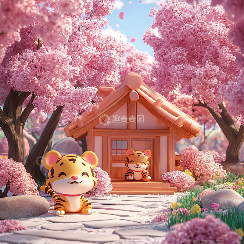 高清大图下载【趣麦麦图】粉色桃花树屋1