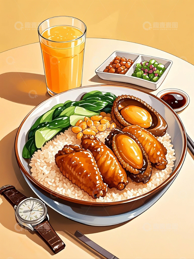 高清大图下载【趣麦麦图】美食插画   鲍鱼鸡翅