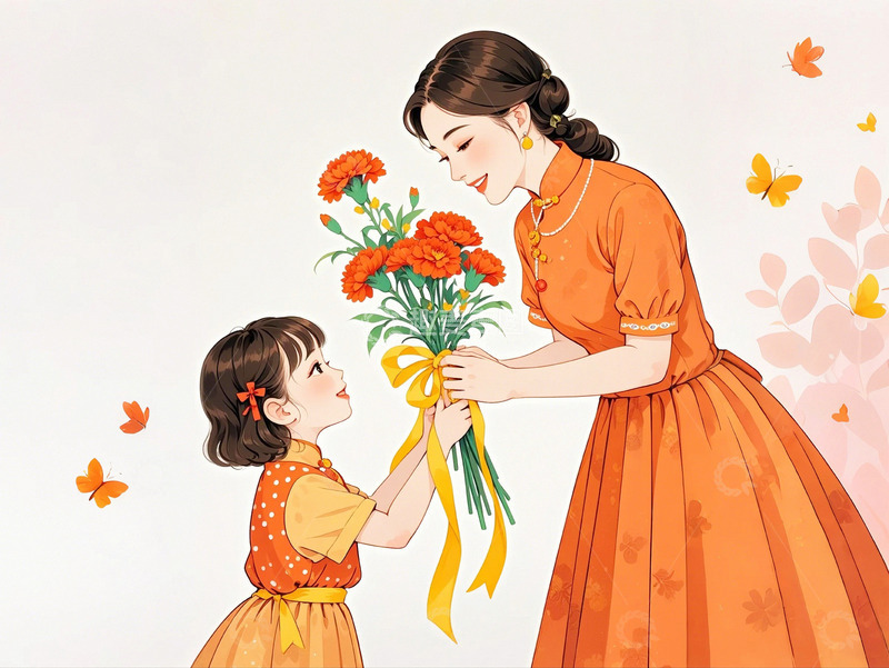 高清大图下载【趣麦麦图】母亲节妈妈和女儿拥抱鲜花花束8