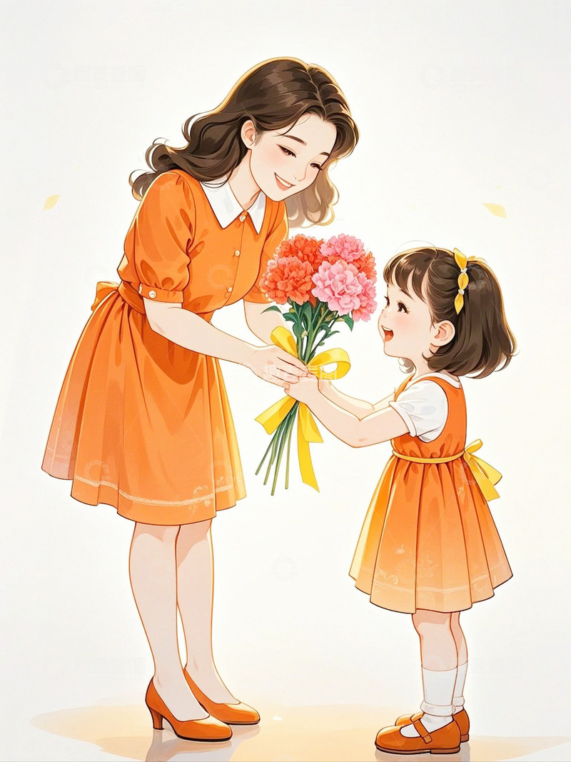 高清大图下载【趣麦麦图】母亲节妈妈和女儿拥抱鲜花花束6