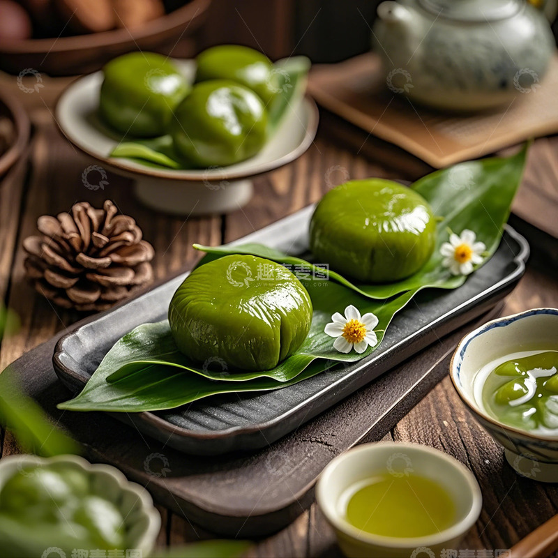 高清大图下载【趣麦麦图】青团  艾团 清明果  绿色糕团  青艾   清明团子6