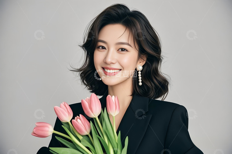 高清大图下载【趣麦麦图】年轻女性手抱花束摄影图