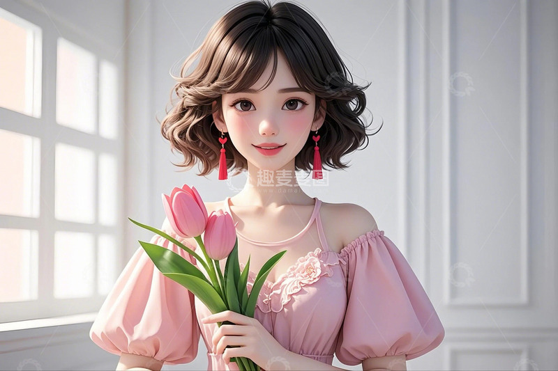 高清大图下载【趣麦麦图】时尚女孩人物和鲜花6