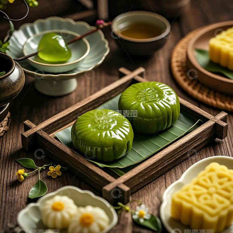 高清大图下载【趣麦麦图】青团  艾团 清明果  绿色糕团  青艾   清明团子1