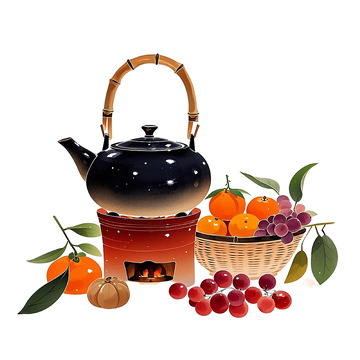 围炉煮茶插画素材