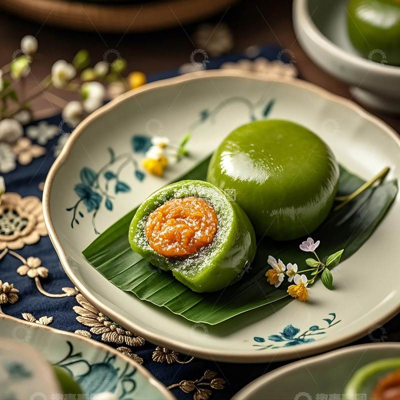 高清大图下载【趣麦麦图】青团  艾团 清明果  绿色糕团  青艾   清明团子3