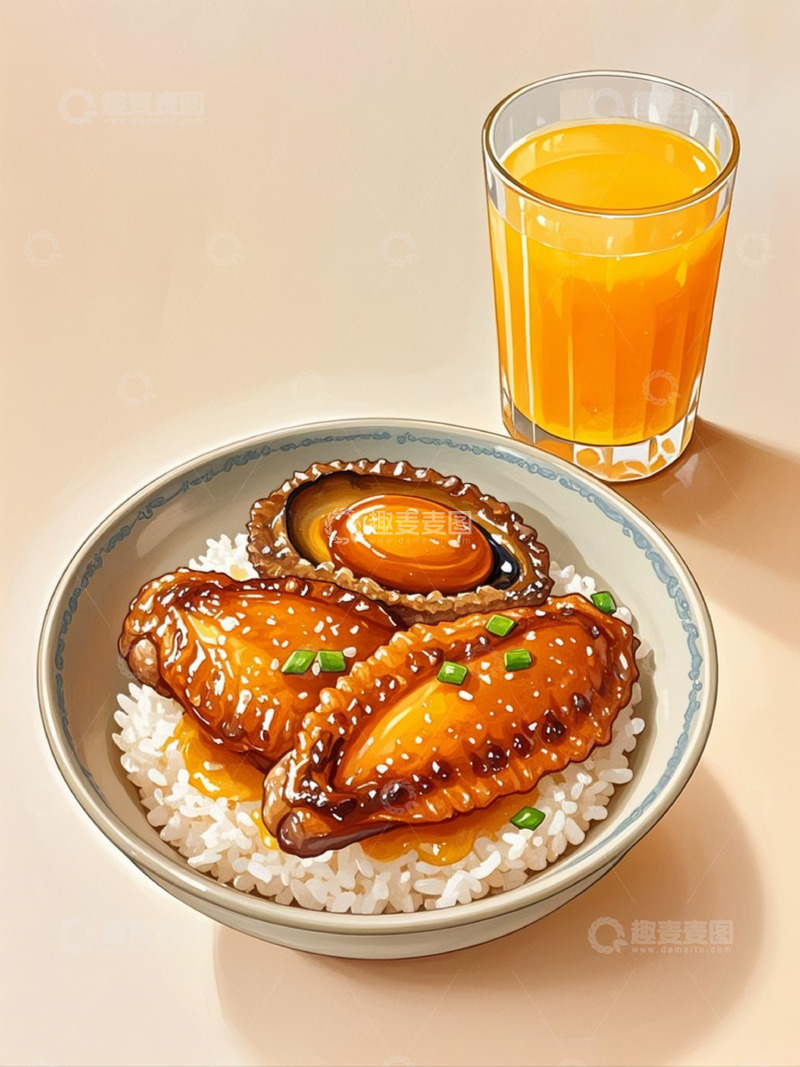 高清大图下载【趣麦麦图】美食插画   鲍鱼鸡翅2