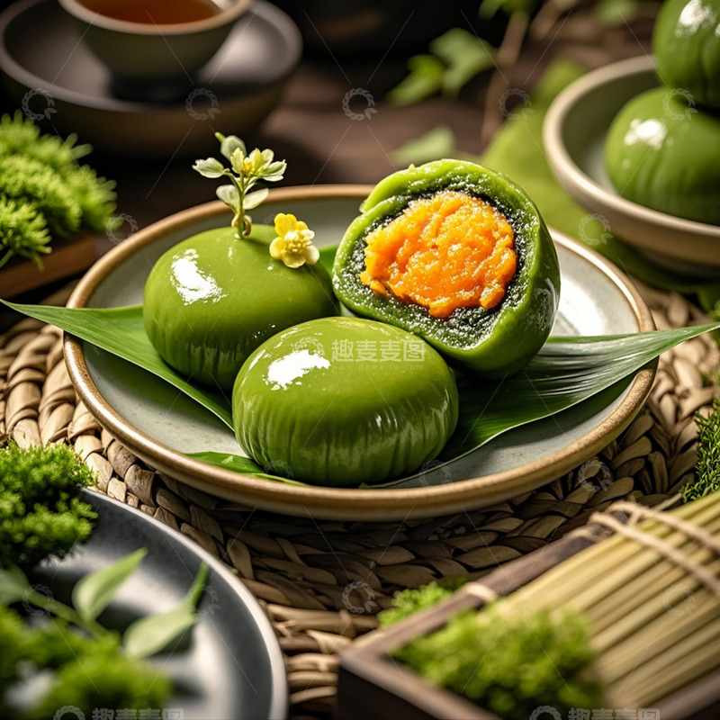 高清大图下载【趣麦麦图】青团  艾团 清明果  绿色糕团  青艾   清明团子7