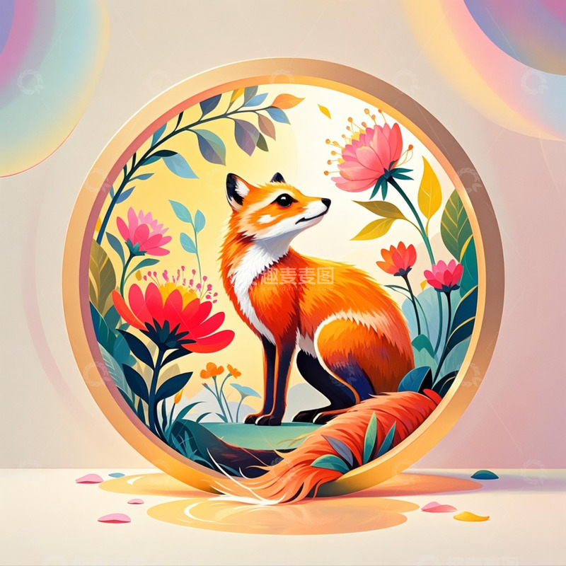 高清大图下载【趣麦麦图】狐狸  插画 花草