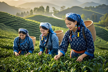 茶农采茶场景摄影图1