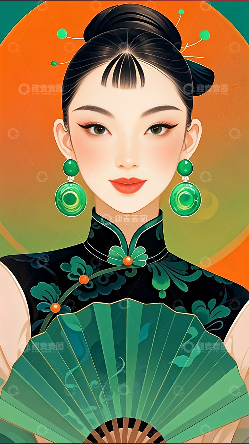 高清大图下载【趣麦麦图】女神节老上海女人插画背景