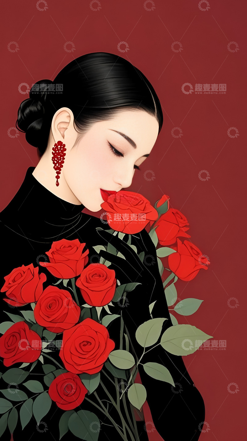 高清大图下载【趣麦麦图】女神节优雅女人插画背景1