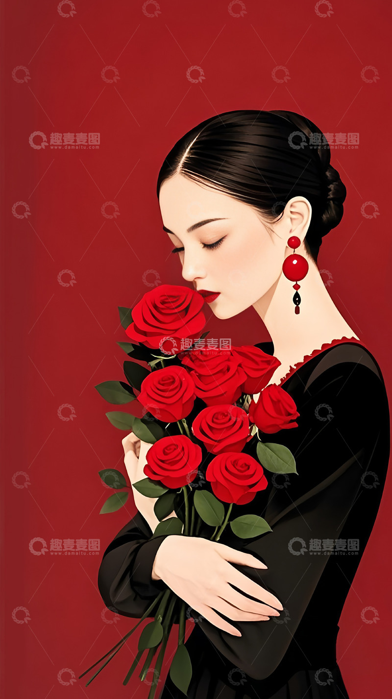 高清大图下载【趣麦麦图】女神节优雅女人插画背景