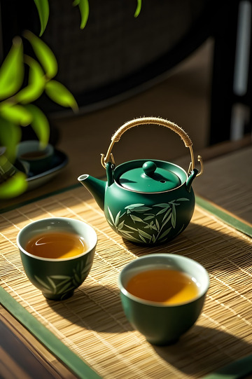 小清新茶具组合摄影图