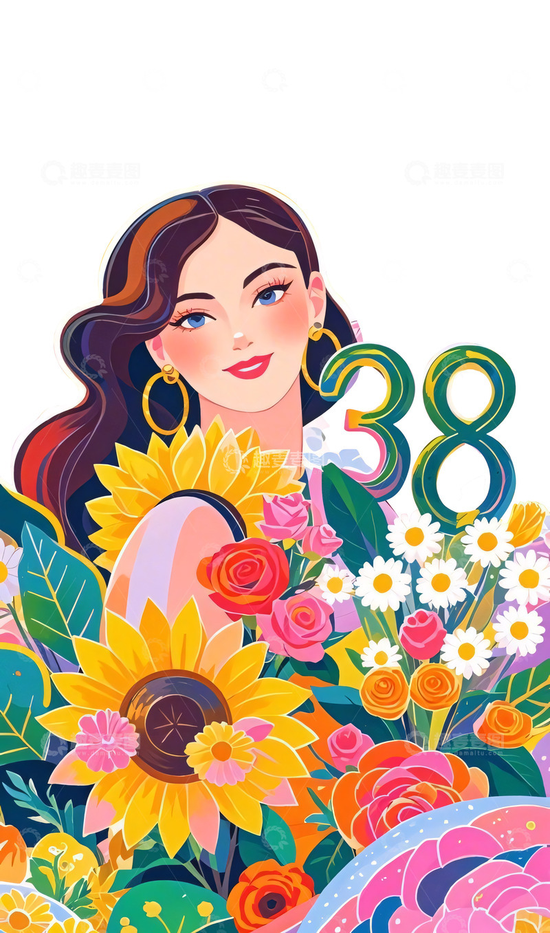 高清大图下载【趣麦麦图】三八妇女节鲜花美女
