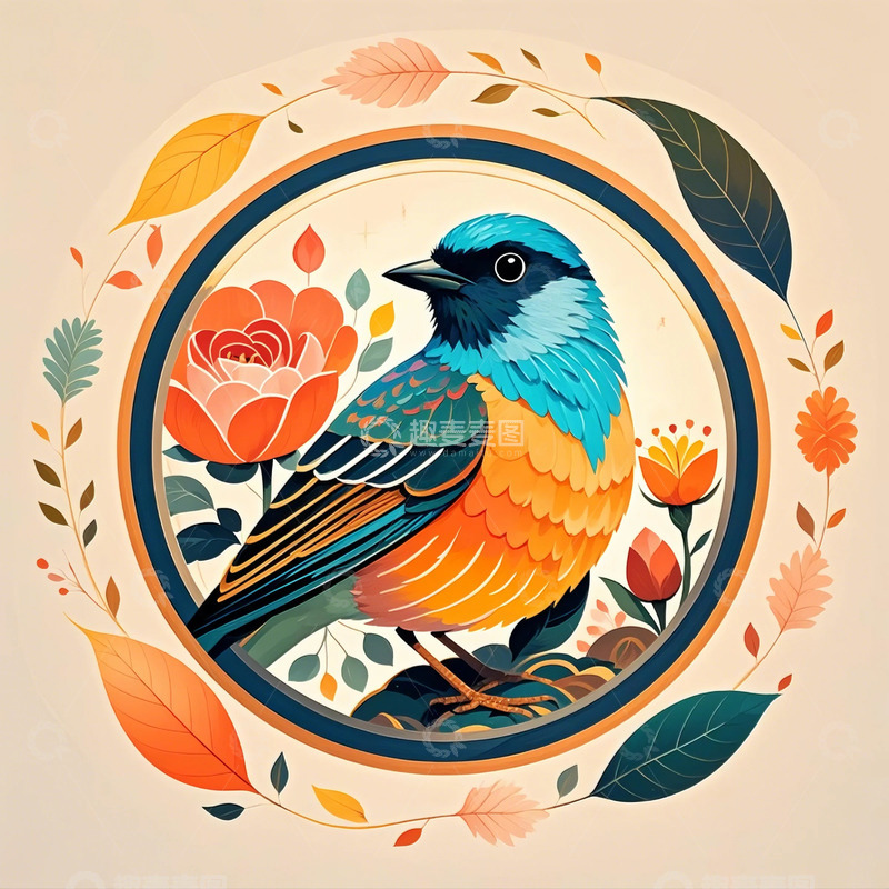 高清大图下载【趣麦麦图】鸟 花 植物   边框  手绘  插画风格