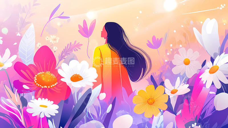 高清大图下载【趣麦麦图】手绘插画女性鲜花海报素材1