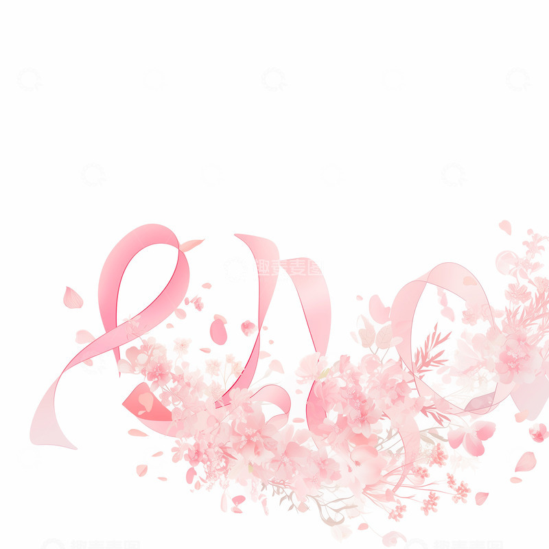 高清大图下载【趣麦麦图】粉色花朵丝带背景