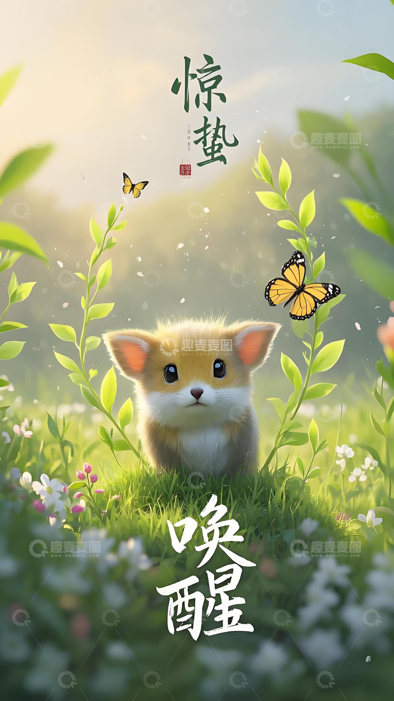 高清大图下载【趣麦麦图】惊蛰节气海报壁纸春天花草风景7