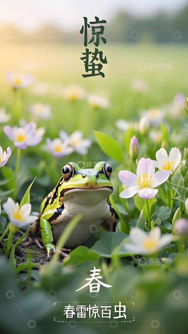 高清大图下载【趣麦麦图】惊蛰节气海报壁纸春天花草风景2