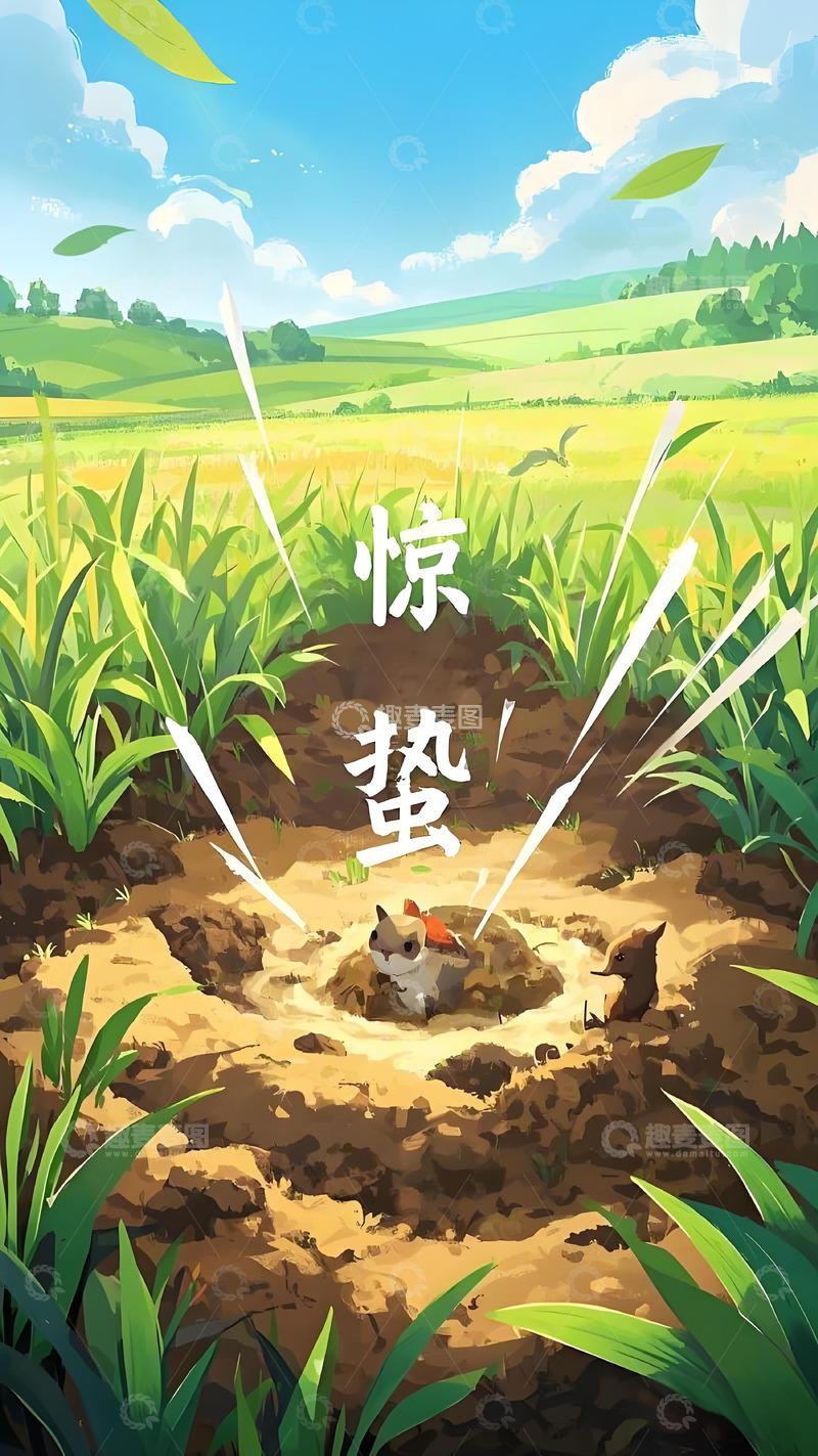 高清大图下载【趣麦麦图】惊蛰节气海报壁纸春天花草风景15