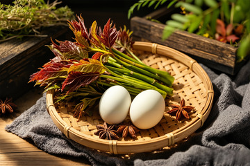 香椿鸡蛋春分节气食材摄影