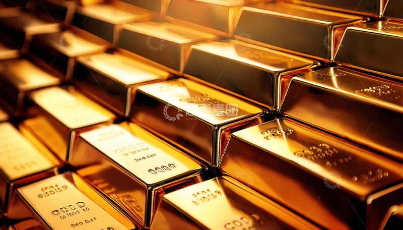 高清大图下载【趣麦麦图】整齐堆叠的金黄色标准金条