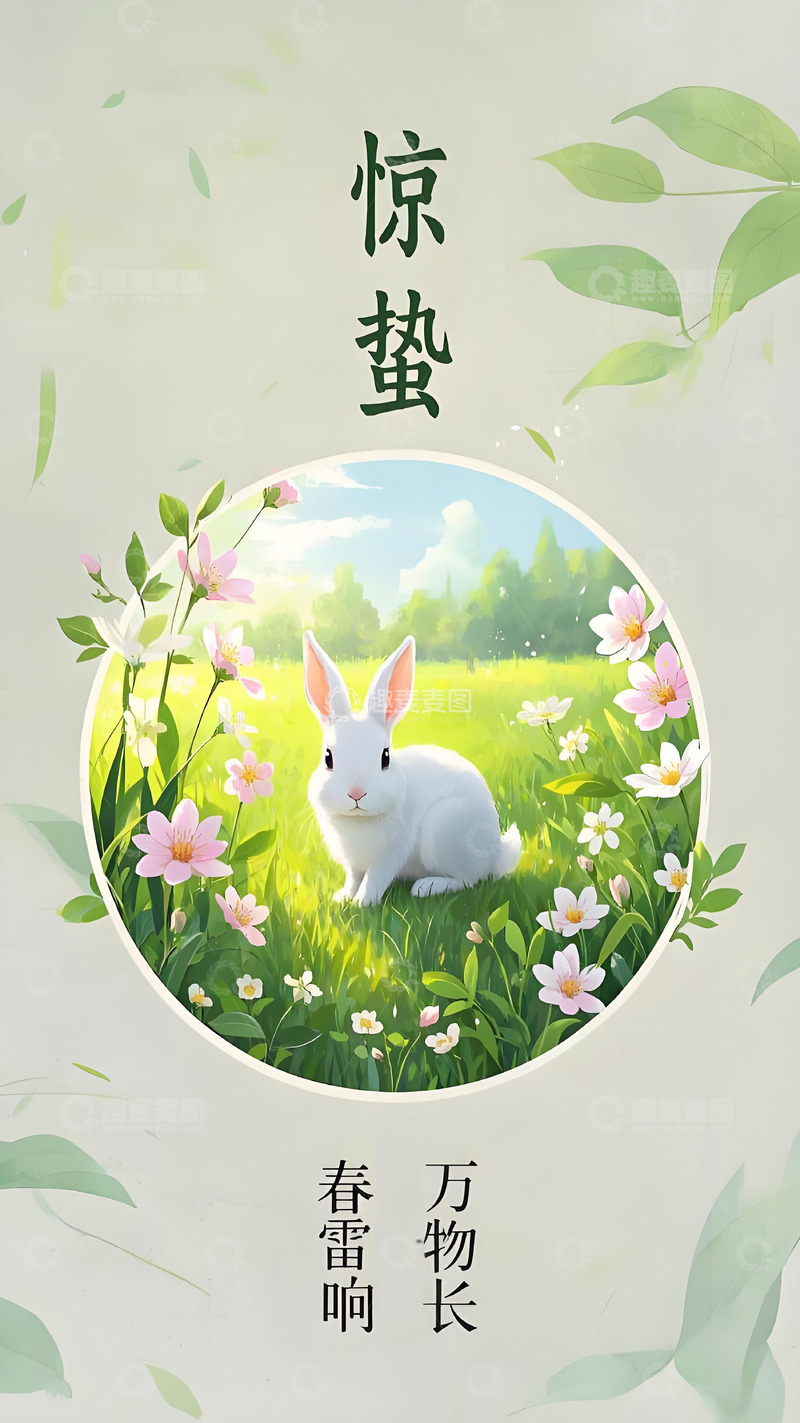 高清大图下载【趣麦麦图】惊蛰节气海报壁纸春天花草风景10