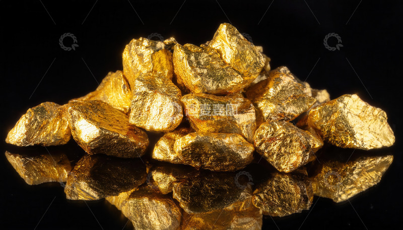 高清大图下载【趣麦麦图】黑色背景下堆叠的天然金矿石