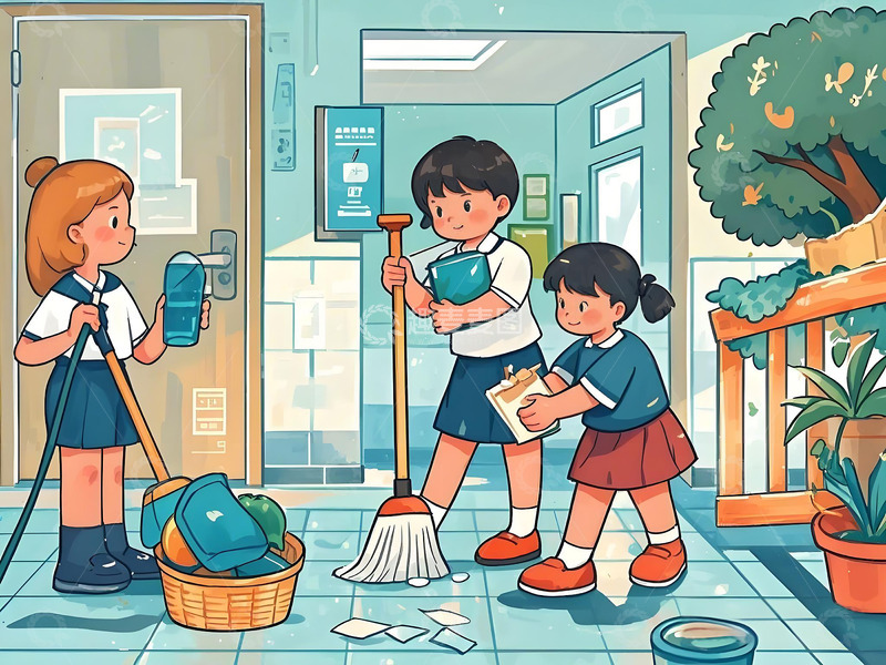 高清大图下载【趣麦麦图】开学季学校上学大扫除打扫卫生新学期展板手抄报黑板报13