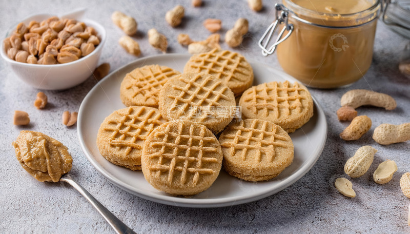 高清大图下载【趣麦麦图】花生酱搭配香脆花生饼干摆盘