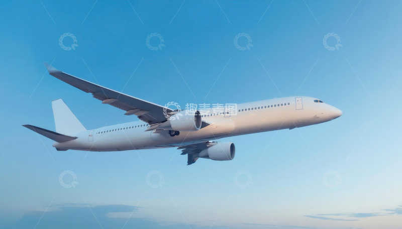 高清大图下载【趣麦麦图】蓝天中飞行的白色大型民航客机