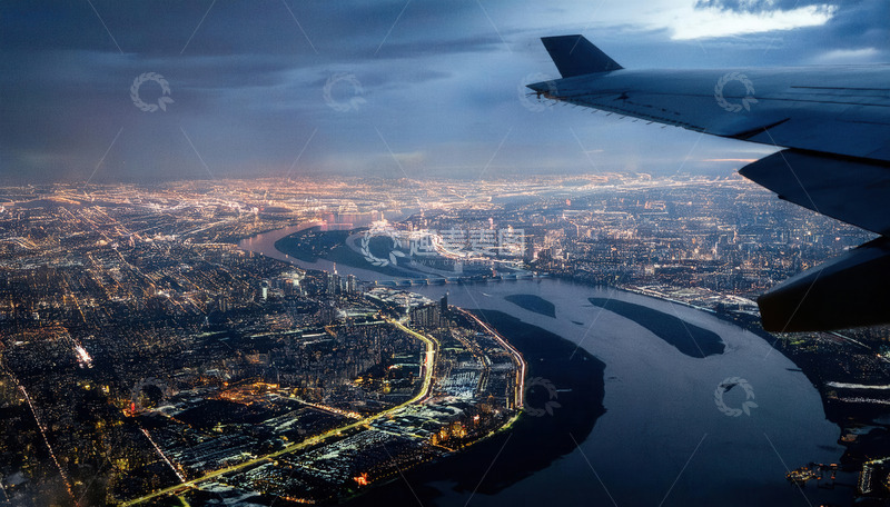 高清大图下载【趣麦麦图】机窗外灯火璀璨的城市夜景