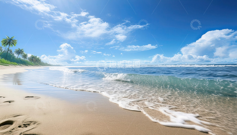 高清大图下载【趣麦麦图】阳光沙滩与海浪交织的海滨风光