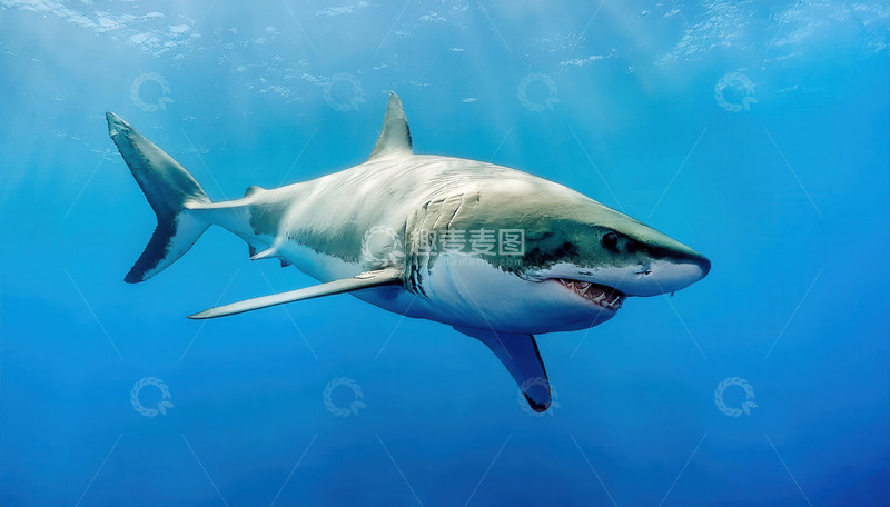 高清大图下载【趣麦麦图】深海中霸气游动的大白鲨