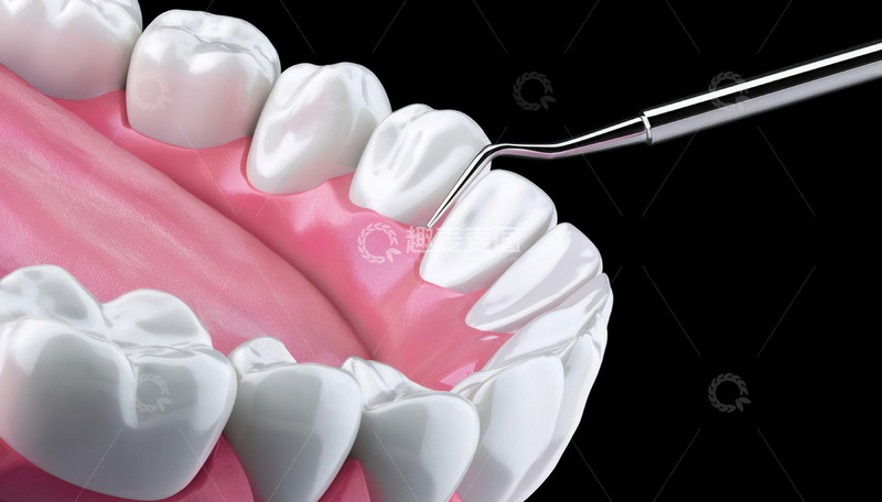 高清大图下载【趣麦麦图】牙科工具清洁牙齿模型演示图
