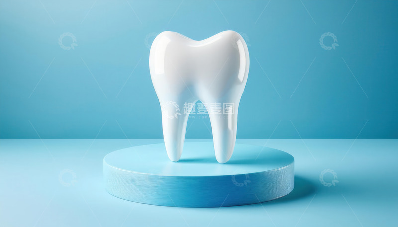 高清大图下载【趣麦麦图】蓝色平台上的洁白牙齿模型展示