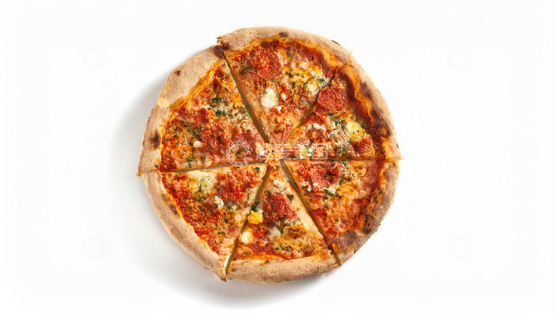 高清大图下载【趣麦麦图】白色背景下切分的美味杂料披萨