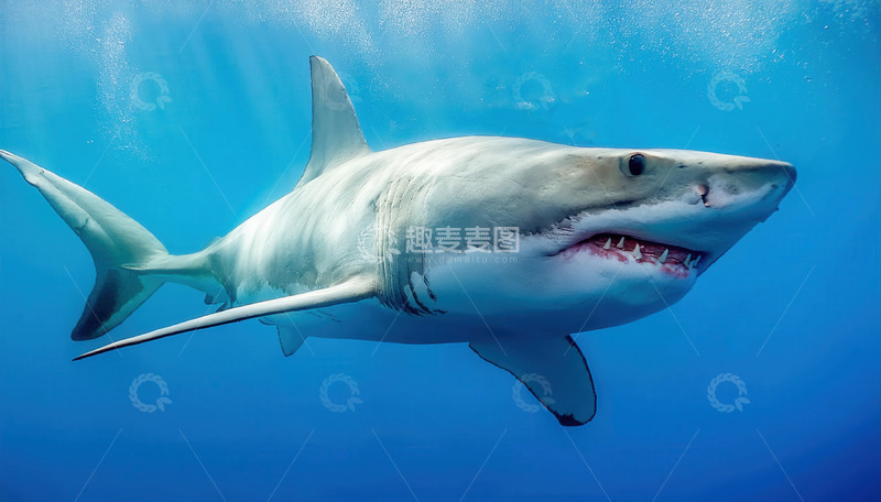 高清大图下载【趣麦麦图】蓝海中威风凛凛的大白鲨