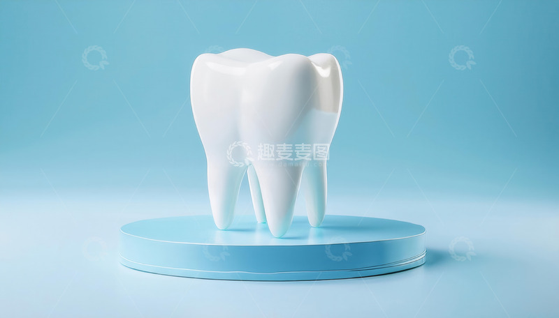 高清大图下载【趣麦麦图】蓝色底座上的洁白牙齿模型