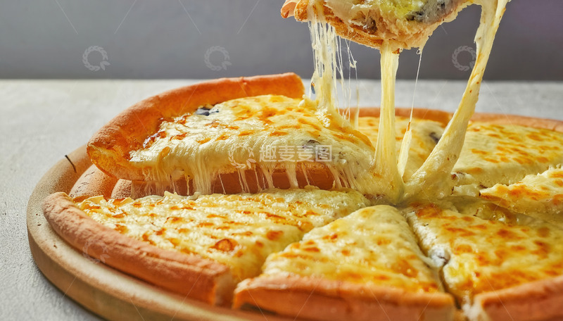 高清大图下载【趣麦麦图】芝士拉丝的美味切片披萨
