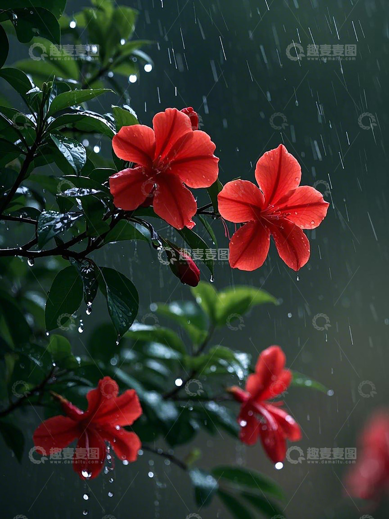 高清大图下载【趣麦麦图】春雨红花摄影素材