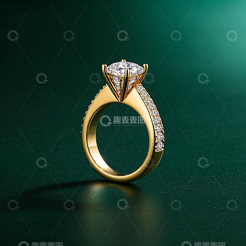 高清大图下载【趣麦麦图】钻石镶嵌金色戒指