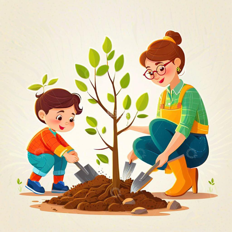 高清大图下载【趣麦麦图】植树节 插画素材4