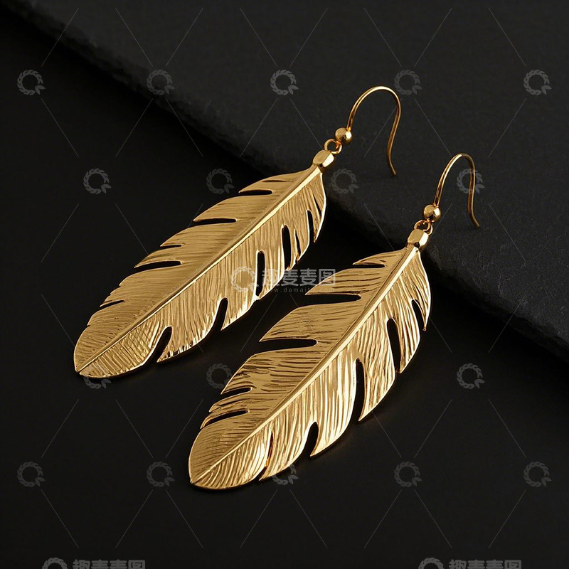 高清大图下载【趣麦麦图】时尚金色羽毛耳环